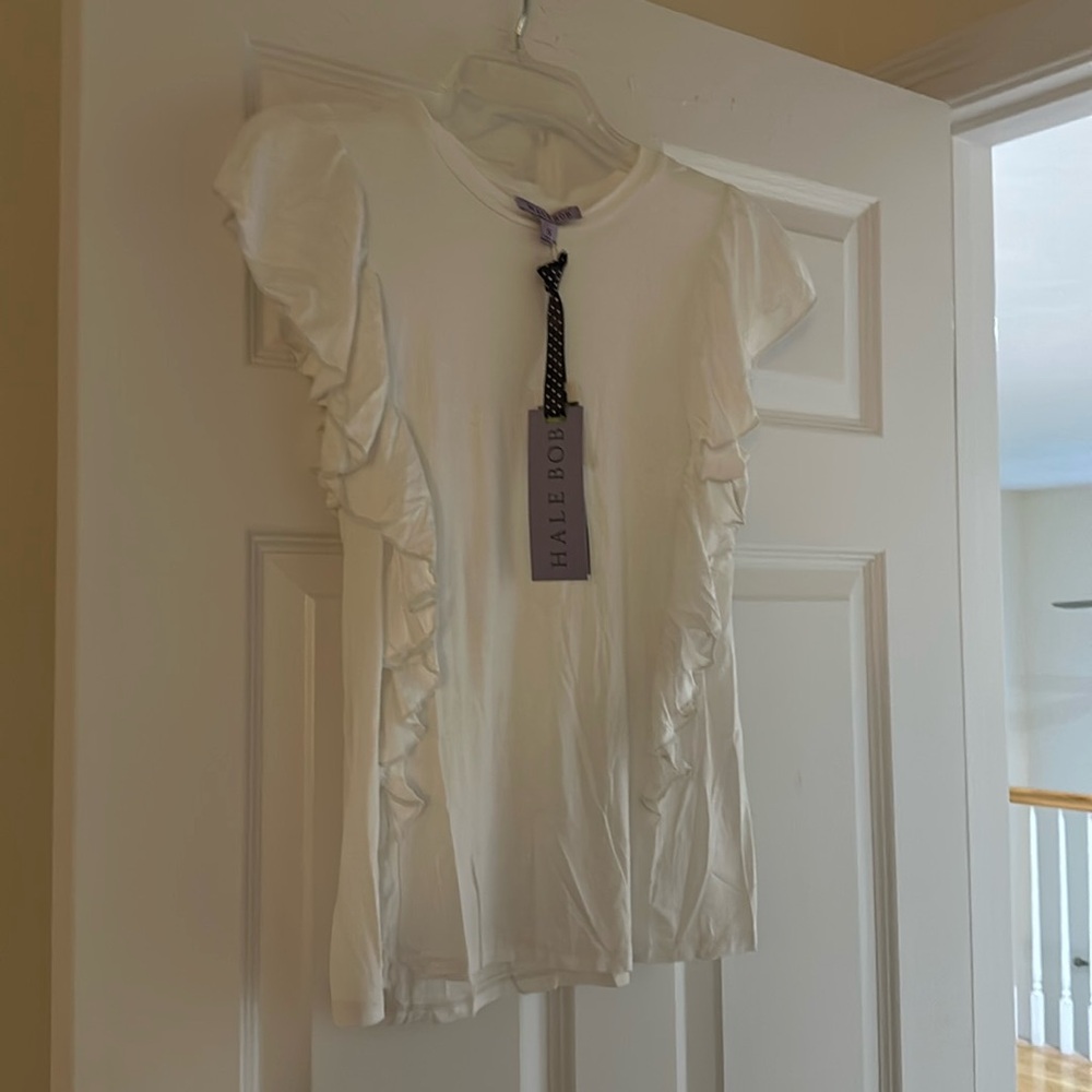 HALE BOB Super Cute 100% Organic Bamboo Sleep Top “Separate “ White Ruffled BNWT